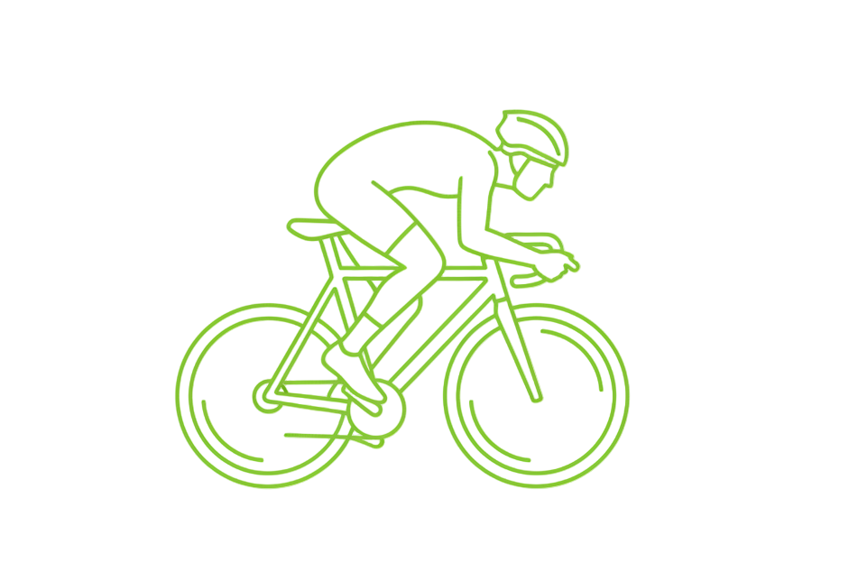 create a lime green icon that shows a bike sprinter .. the icon must have fine lines only, no background