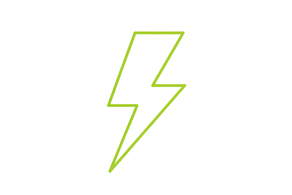 create a thin line icon, lime green, no background of lightning